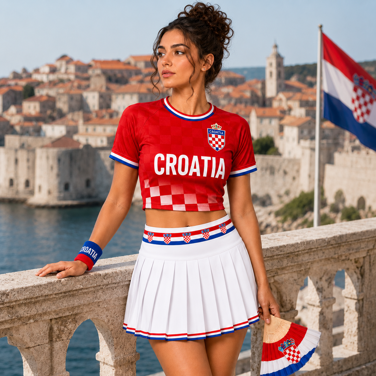 FIFA 2026 Croatia Football Themed Two Piece Skirt Set For Women