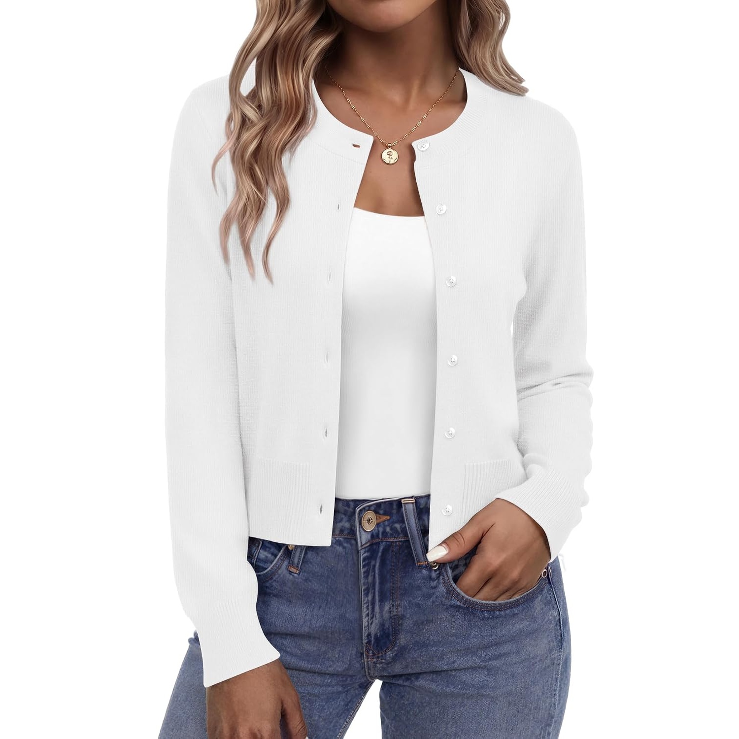 Casual Lightweight Button Down Cropped Cardigan For Women