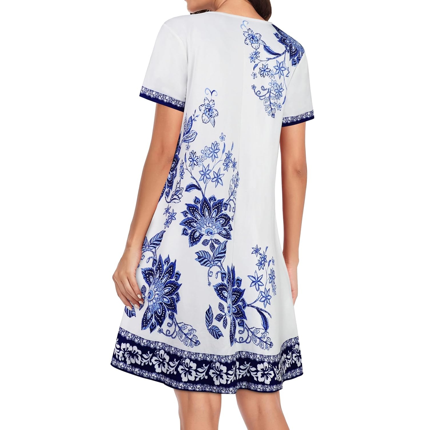 Floral Short Sleeve Summer Beach Dress With Pockets