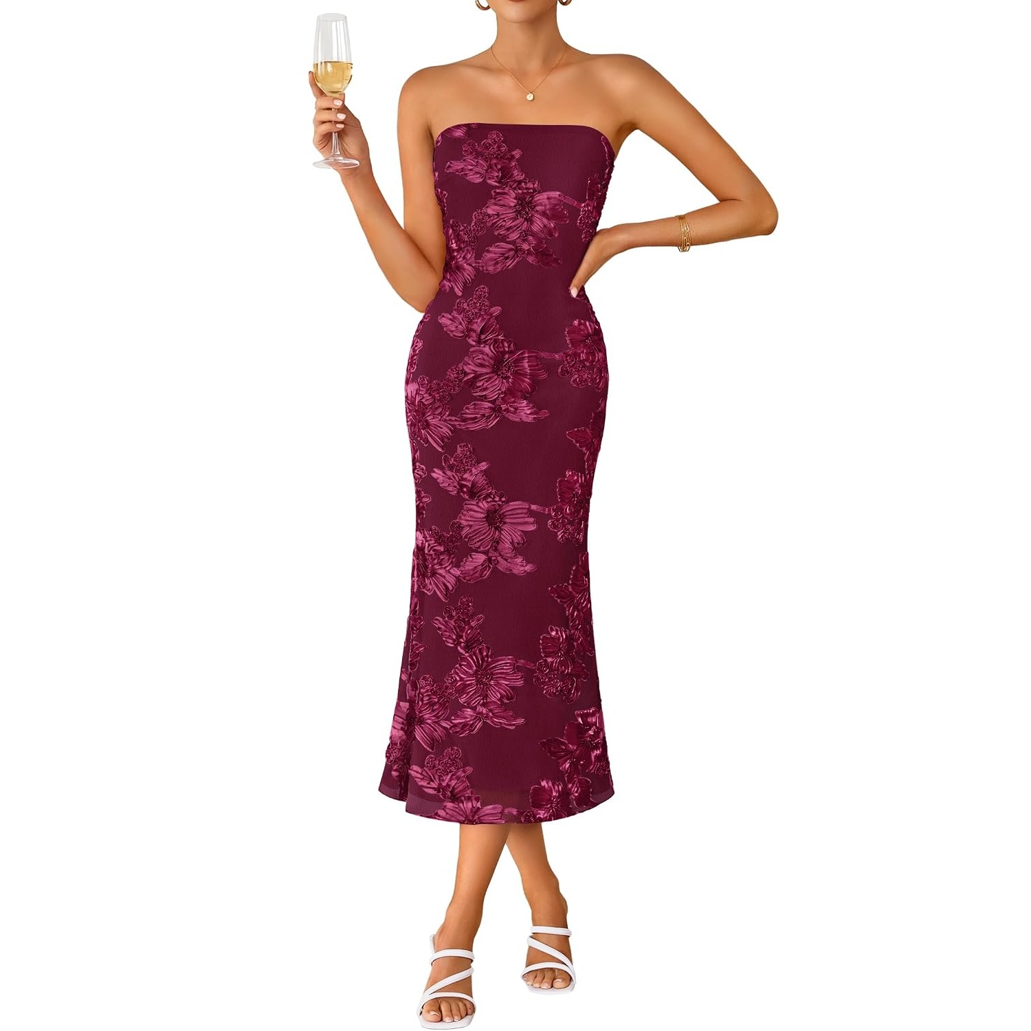 Summer Floral Printed Strapless Party Dress For Women