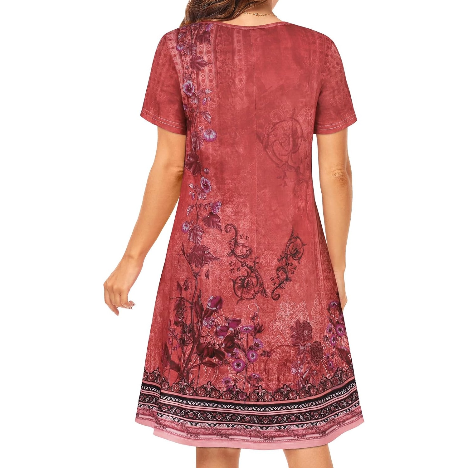 Casual Flowy Floral Dress With Short Sleeves For Women