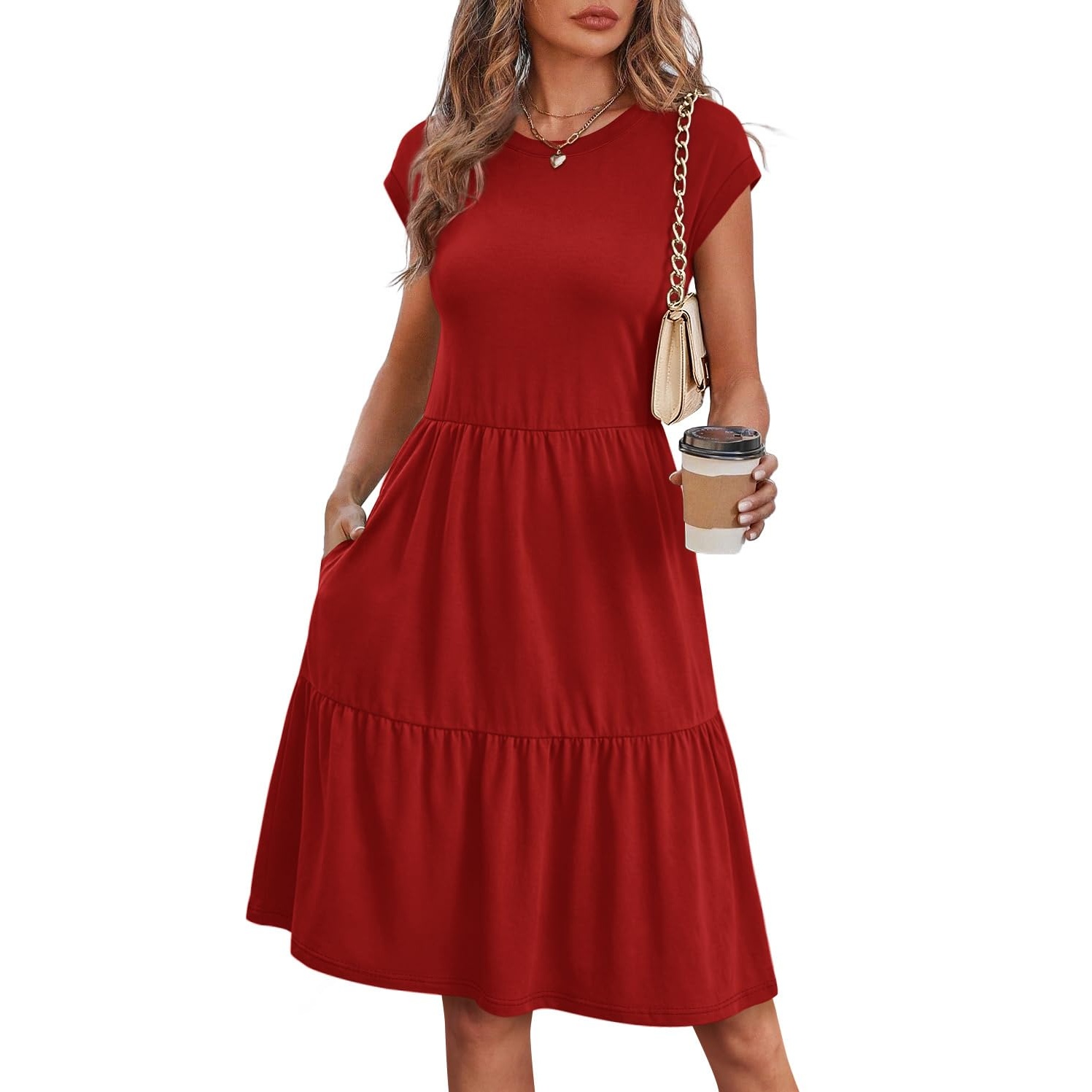 Casual Floral Printed Cap Sleeve Dress For Women