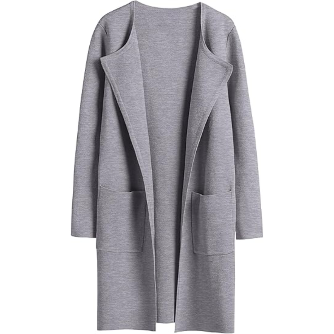 Open Front Knit Long Cardigan Coat With Pockets For Women