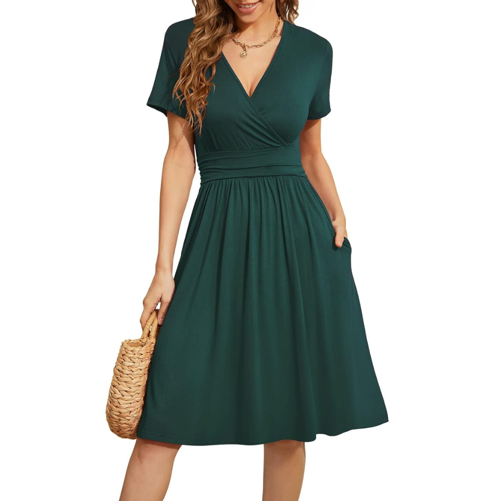 Summer Floral Short Sleeve Dress With Pockets