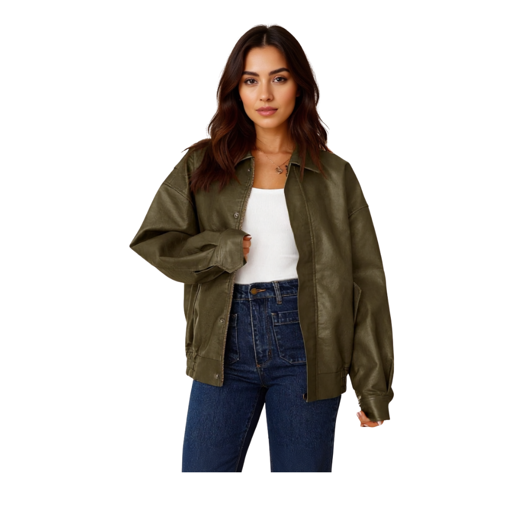 Oversized Faux Leather Motorcycle Jacket For Women