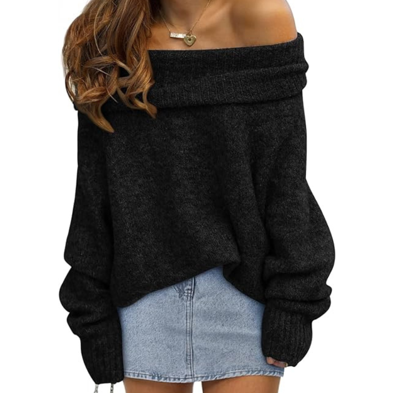 Womens Off The Shoulder Sweater Oversized Batwing Sleeve Loose Pullover Sweaters Tops