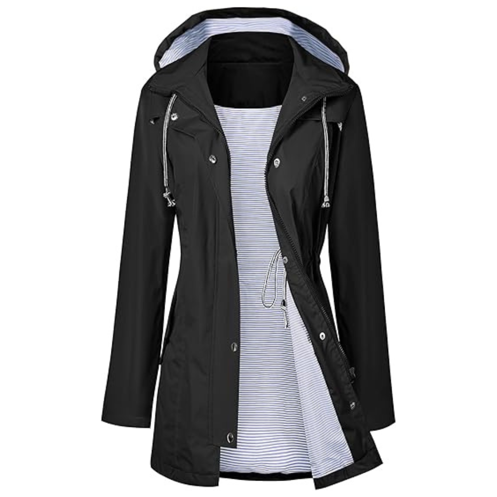 Waterproof Long Hooded Trench Coat Lined Windbreaker Travel Jacket