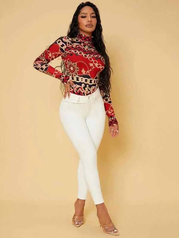 Baroque Print With Chain Patterned Bodysuit