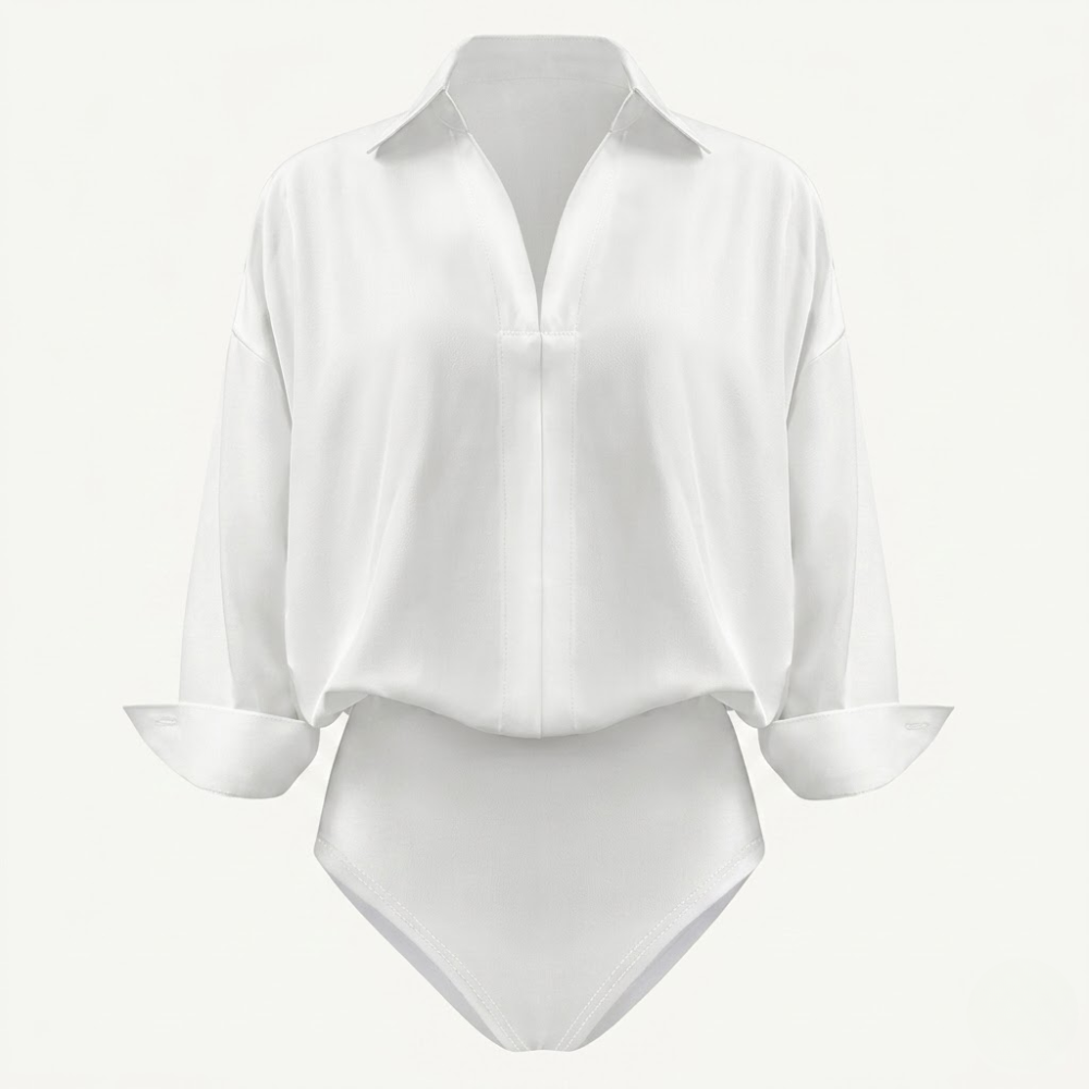 Women's casual loose V-neck long-sleeved shirt jumpsuit