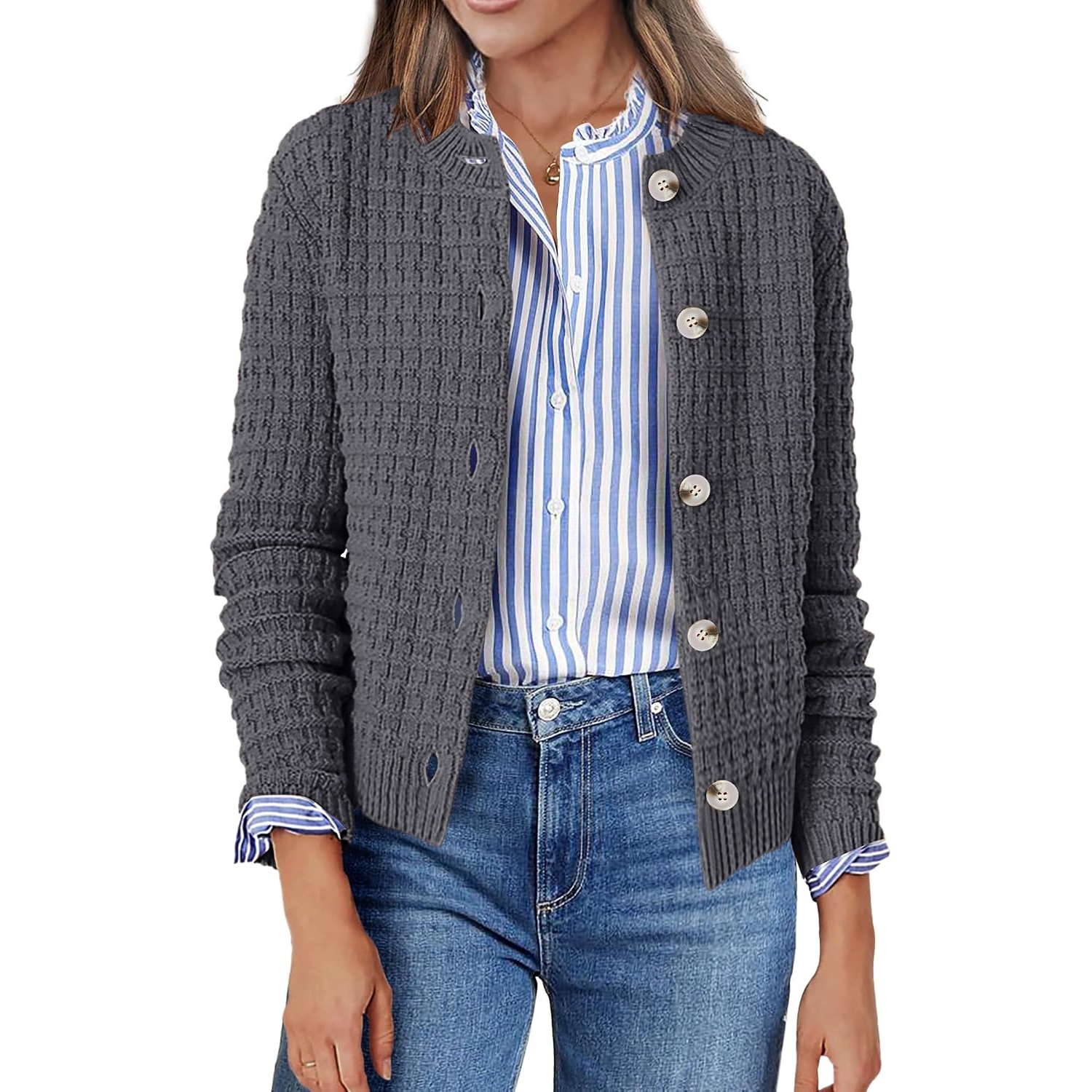 Casual Long Sleeve Button Down Cardigan Jacket For Women