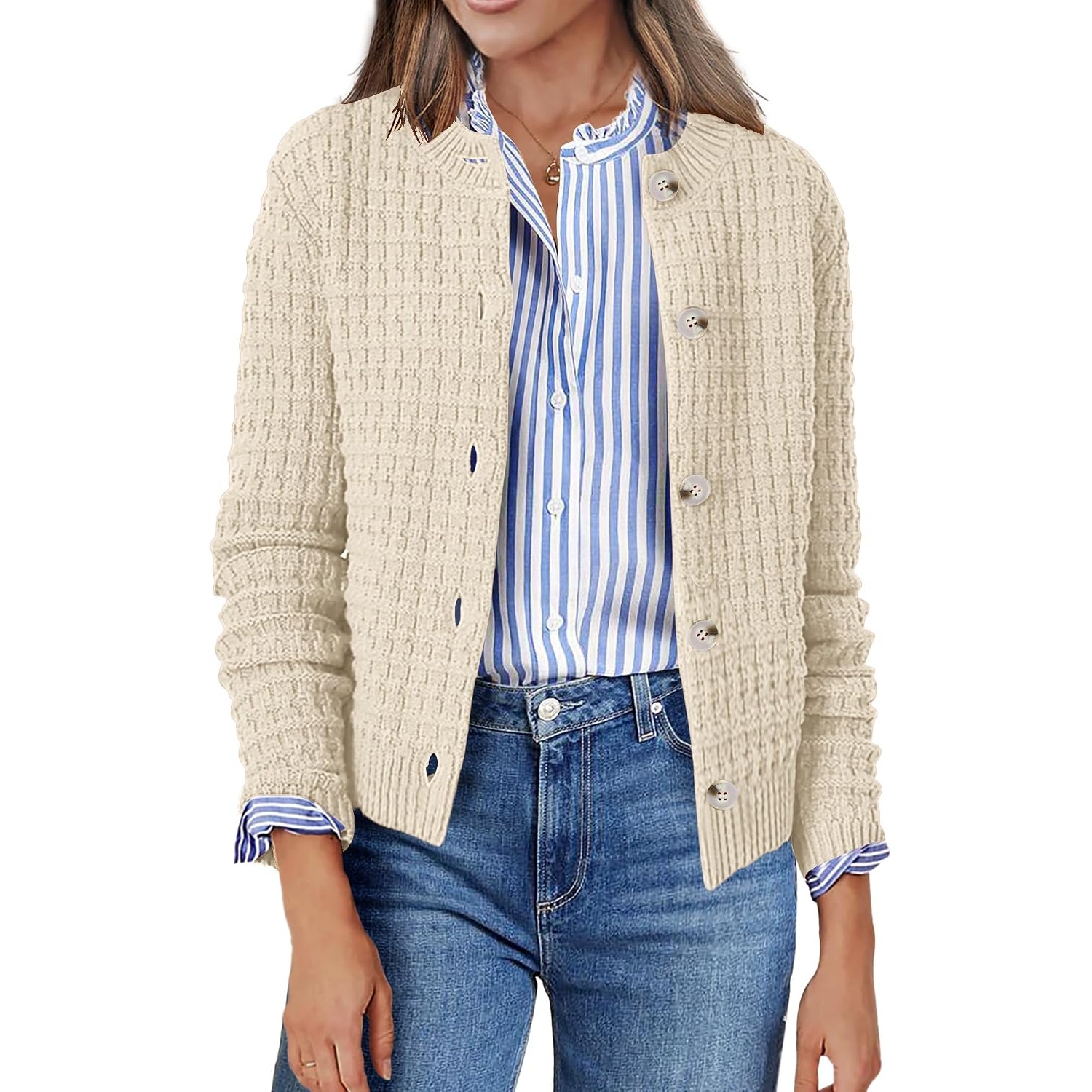Casual Long Sleeve Button Down Cardigan Jacket For Women