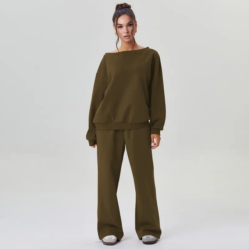 Long Sleeve Top and Wide Trousers Two Piece Outfits Set for Women