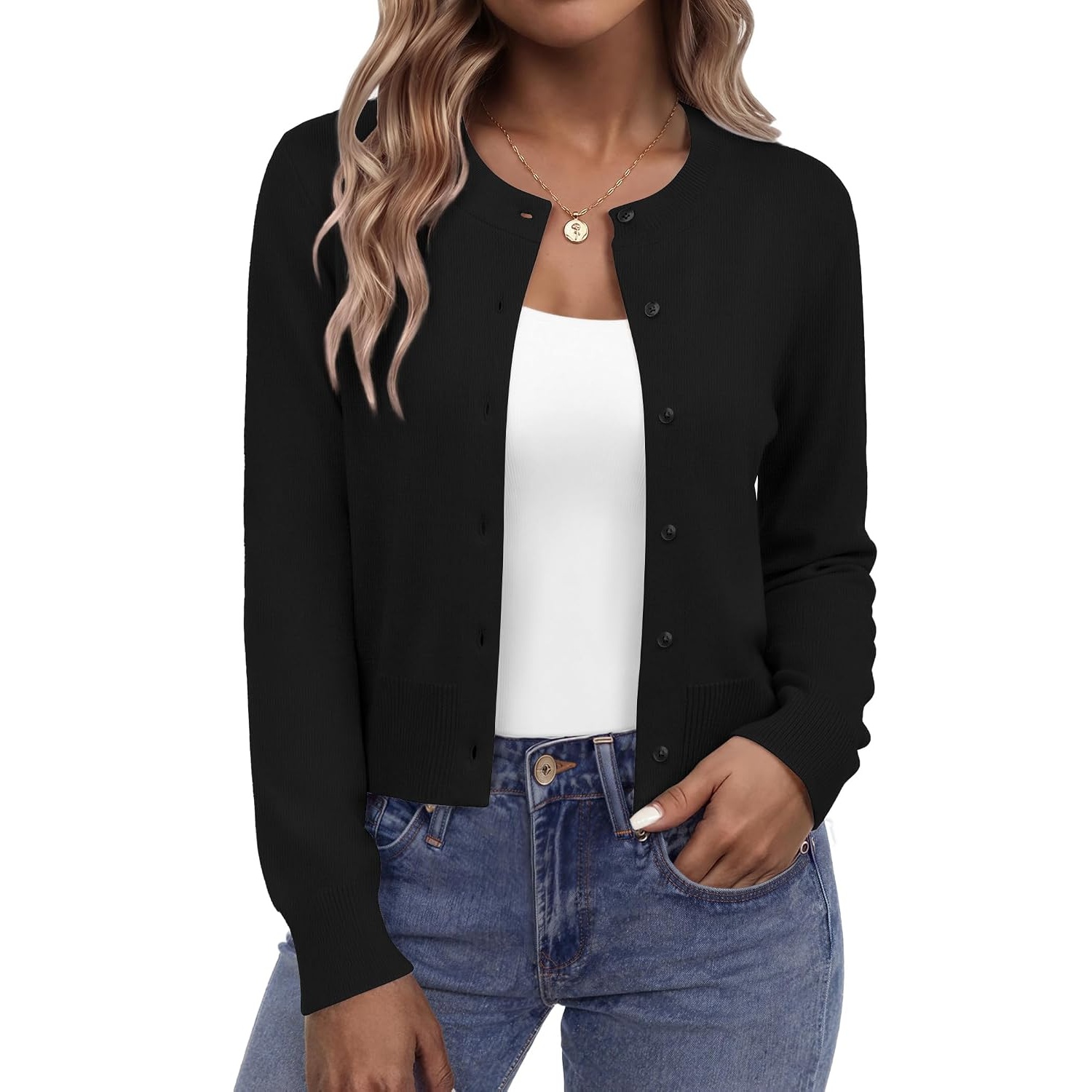Casual Lightweight Button Down Cropped Cardigan For Women