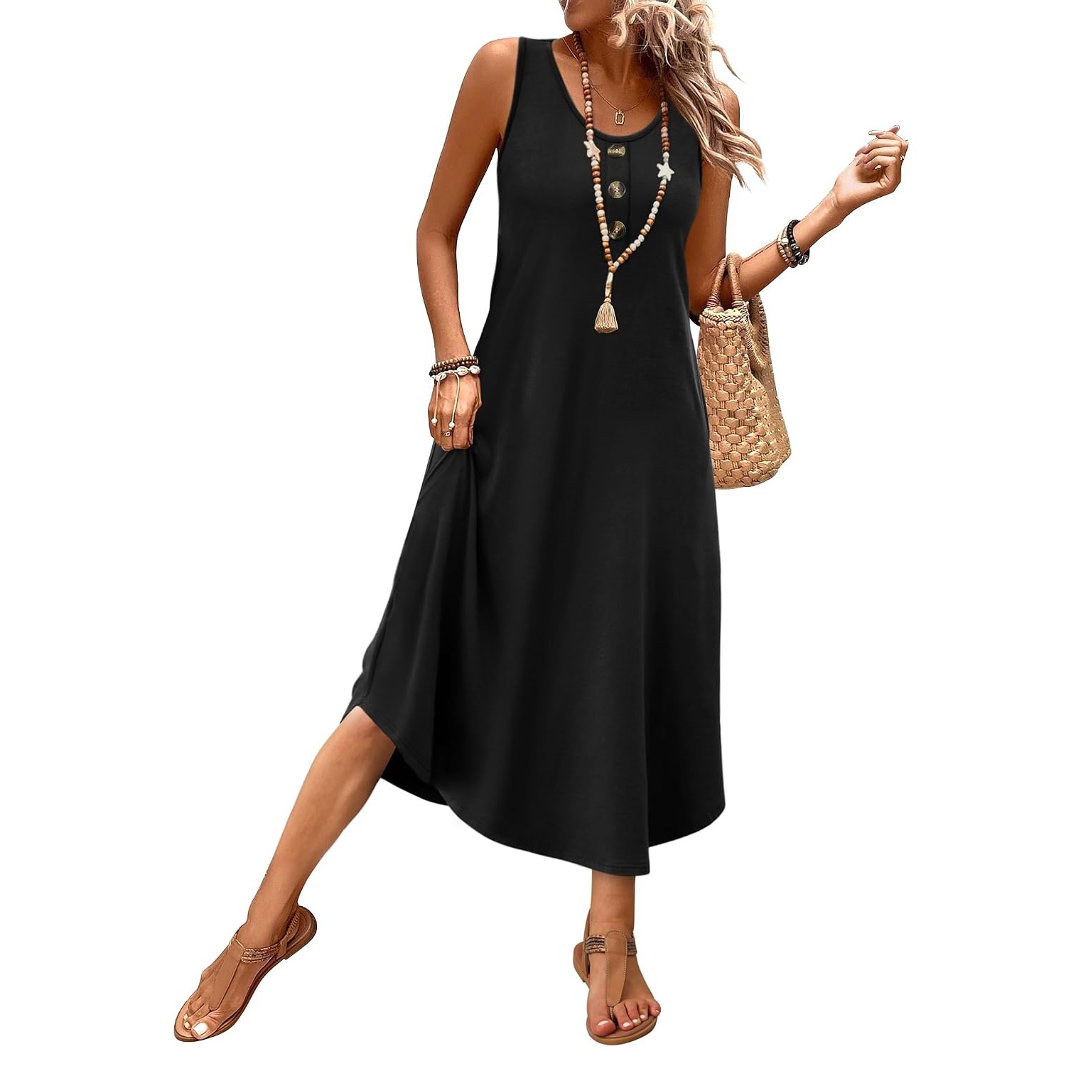 Casual Sleeveless Summer Midi Sundress For Women