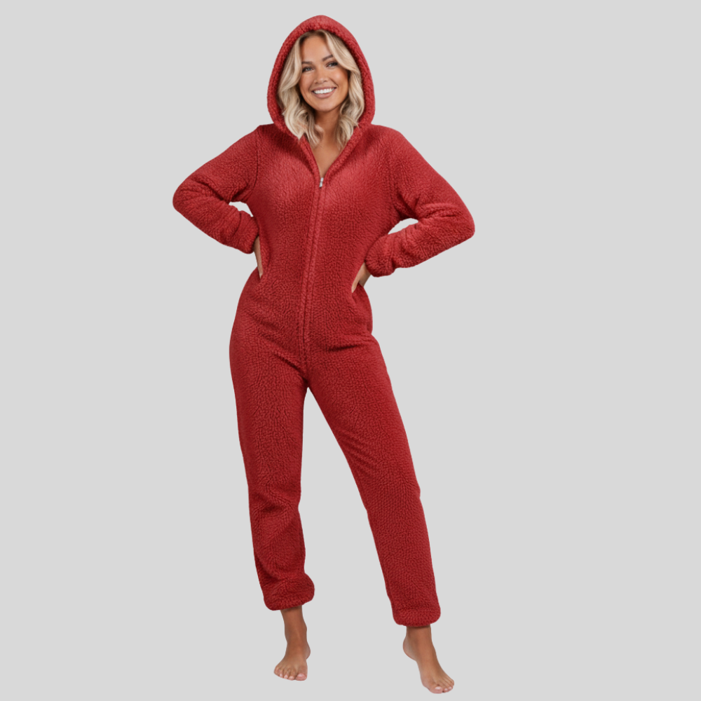 Plush Hooded Long Sleeve Jumpsuit