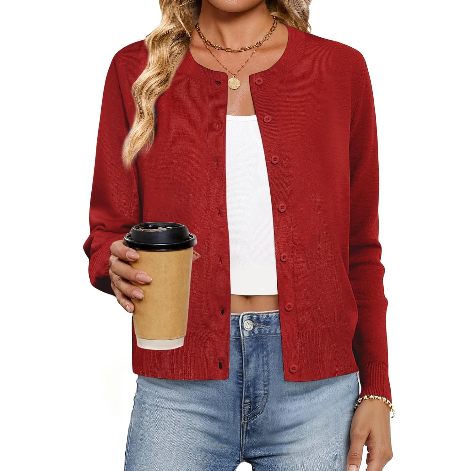 Long Sleeve Cropped Cardigan Sweater For Women