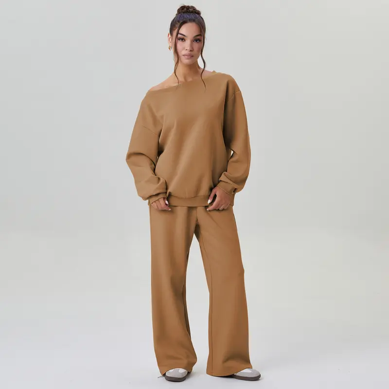 Long Sleeve Top and Wide Trousers Two Piece Outfits Set for Women