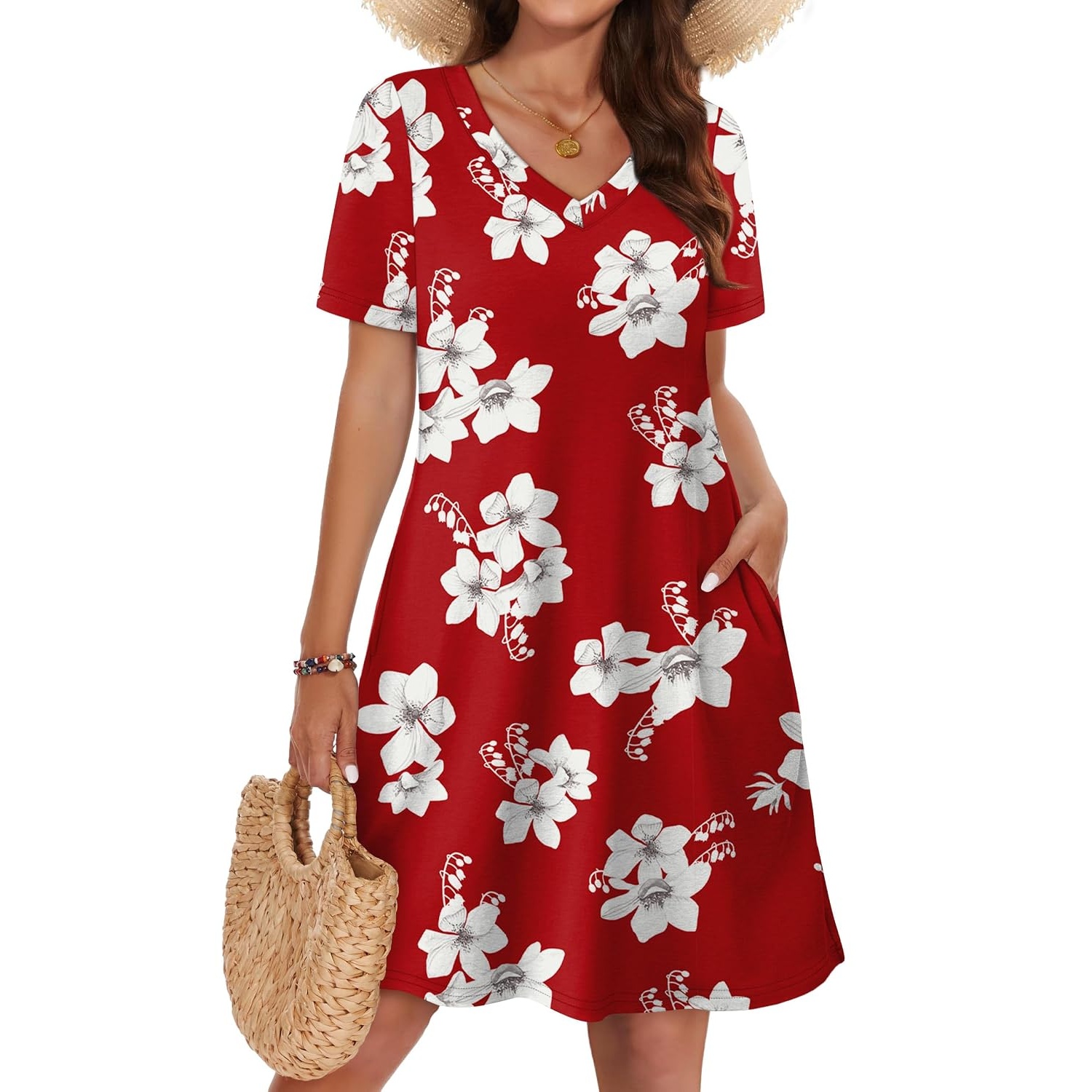 Boho Summer Loose T Shirt Dress With Pockets