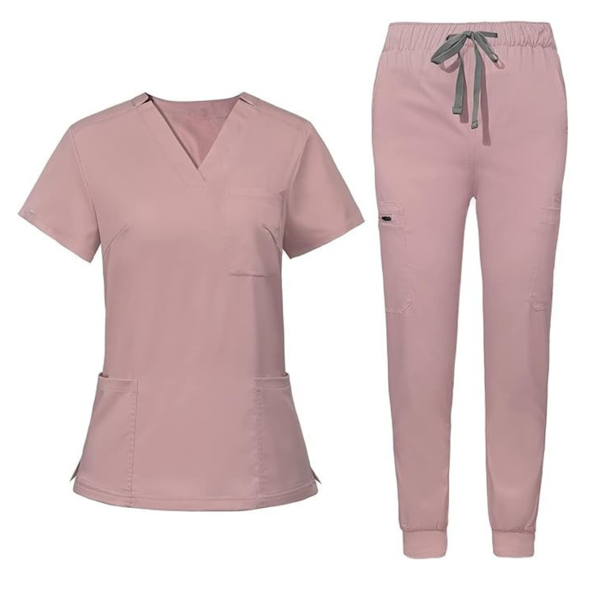 Women’s V Patterned Scrub Top And Jogger Pants Set