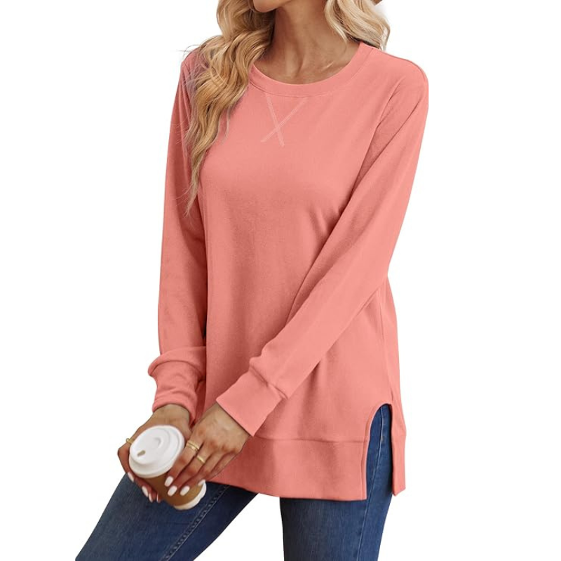 Side Split Long Sleeve Sweatshirt For Women