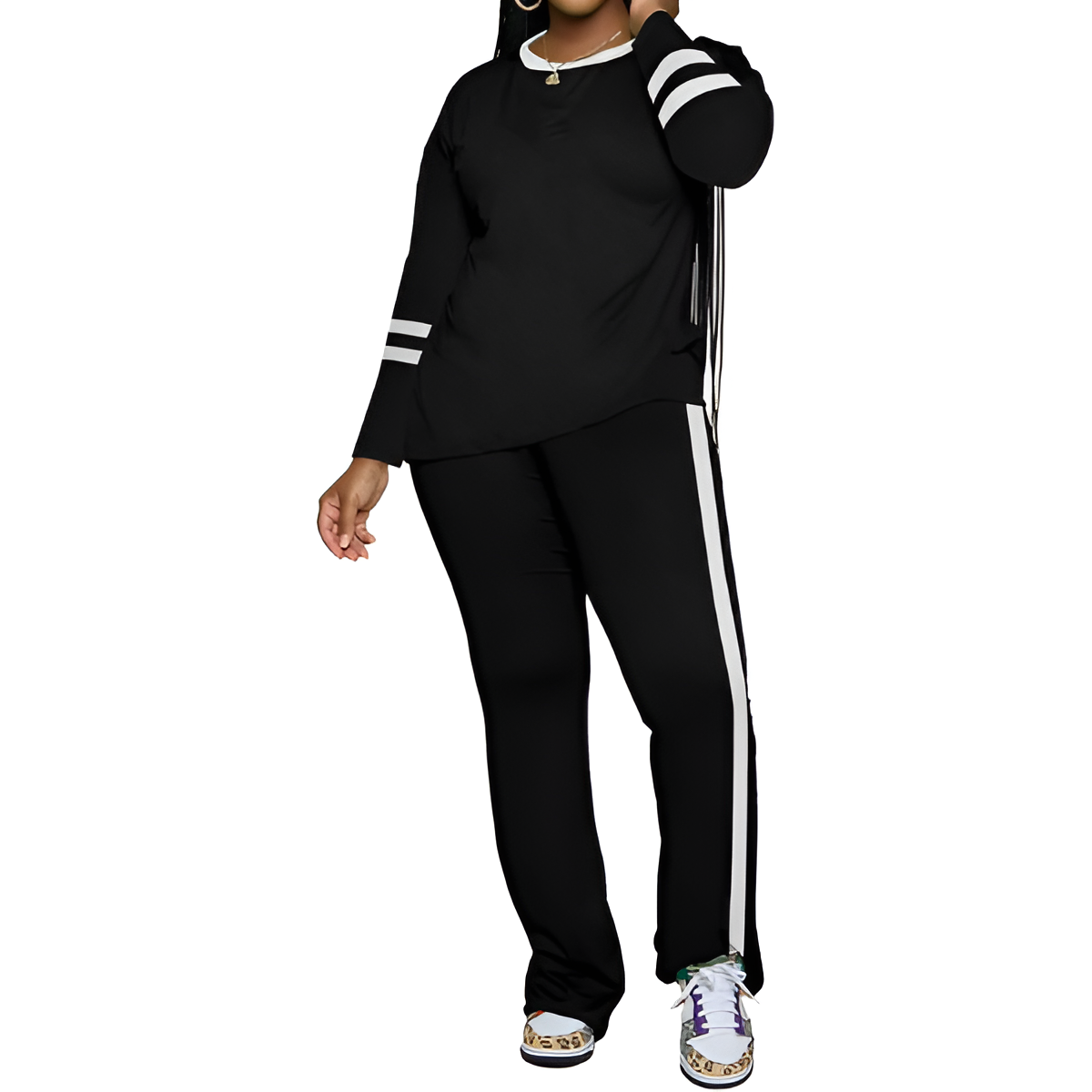 Two Piece Lounge Sets For Women With Long Sleeve Casual Top And Flare Pants