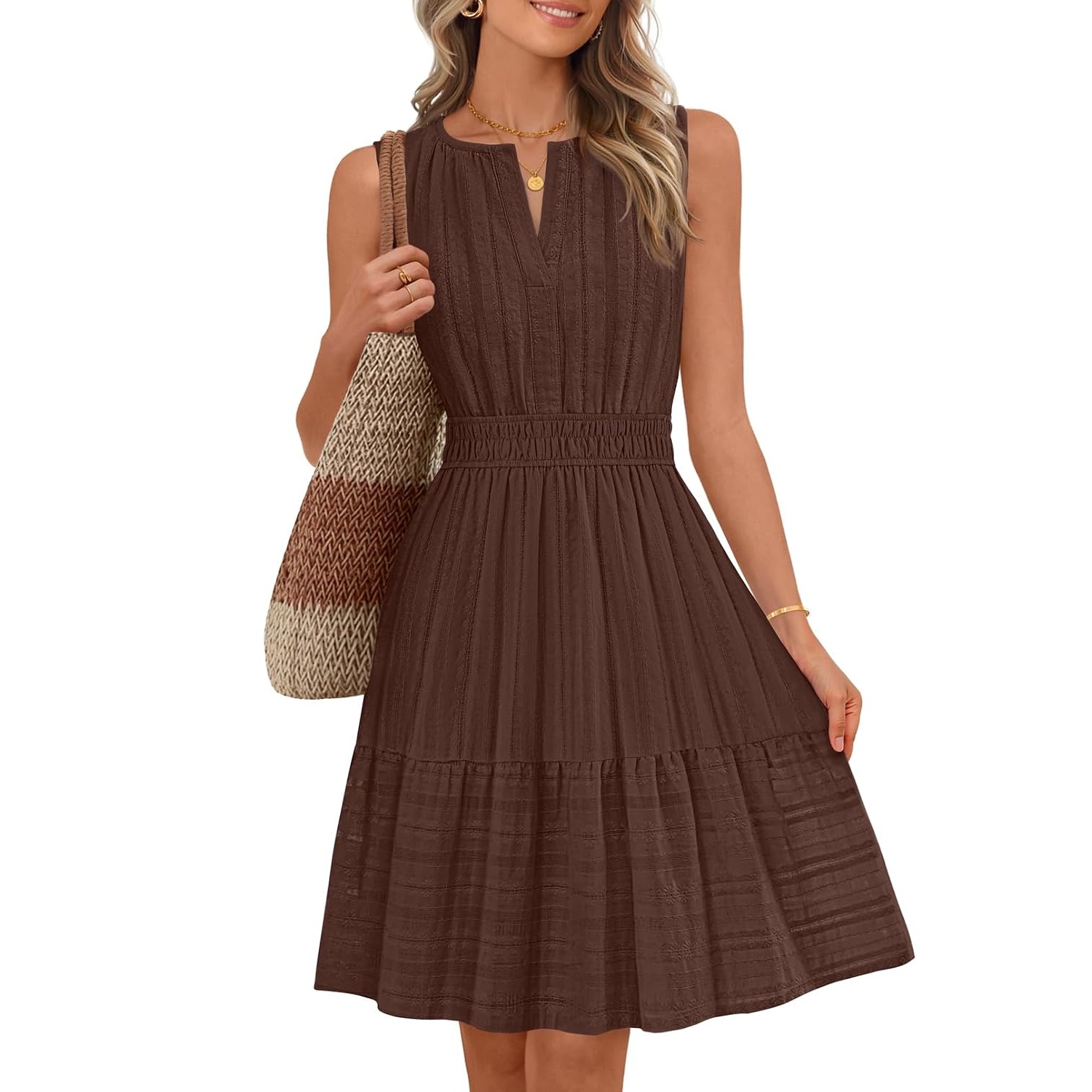 Casual Sleeveless Flowy Line Mini Sundress With Pocket
