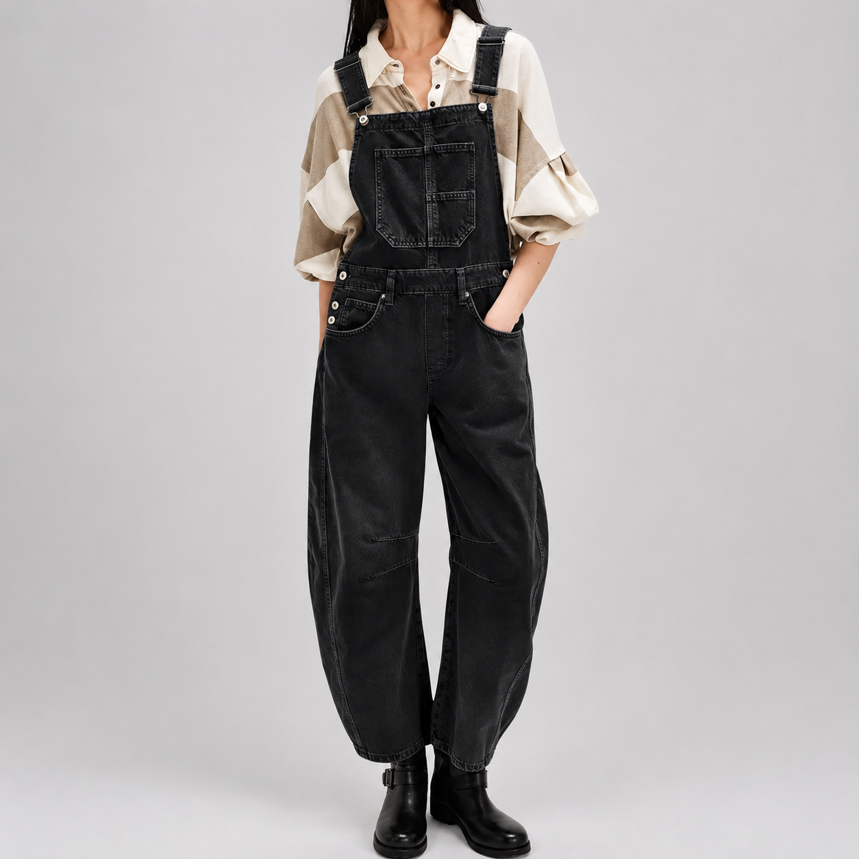 Wide Loose Straight Denim Overalls Jumpsuit For Women