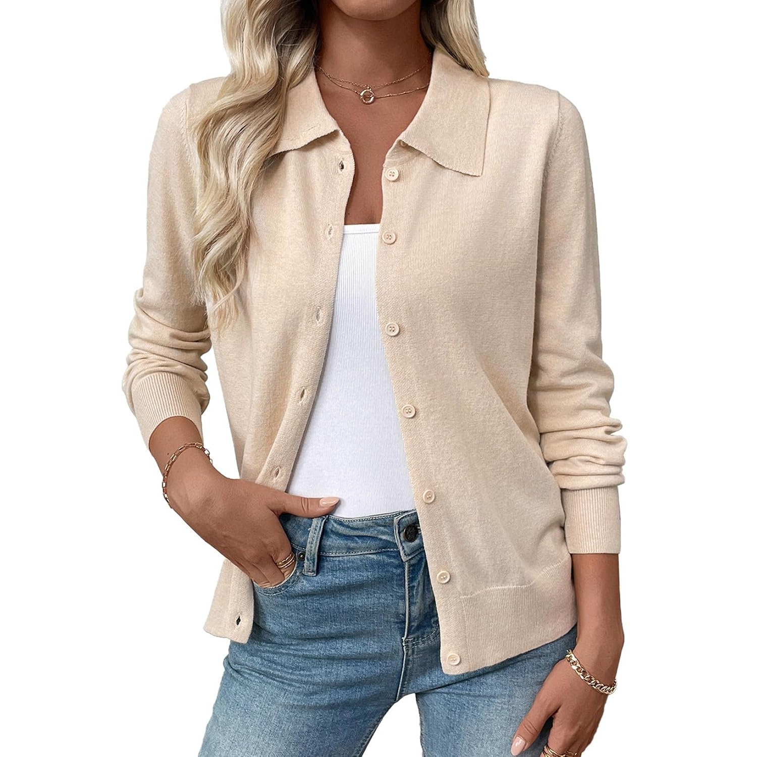 Casual Wool Blend Lightweight Front Cardigan With Button For Women