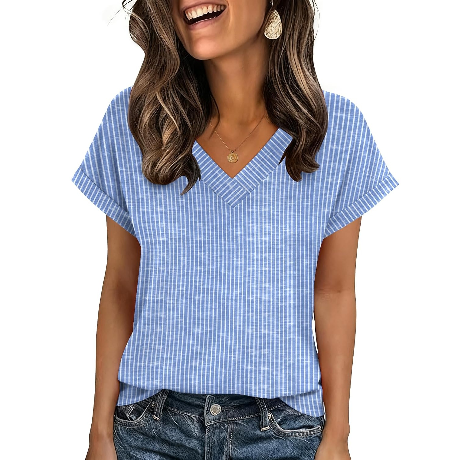 Casual Summer Rolled Short Sleeve Shirts For Women