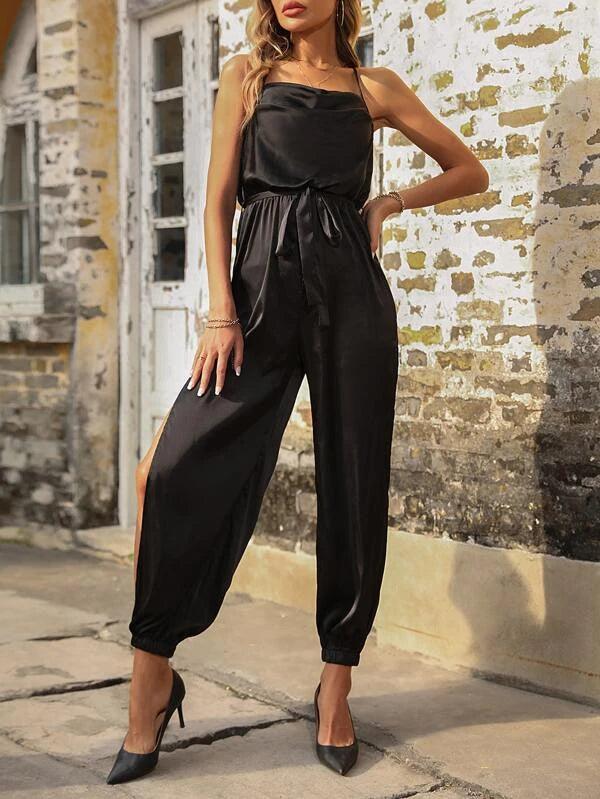 Simple Black Cut Out Jumpsuit-Comfy Jumpsuits