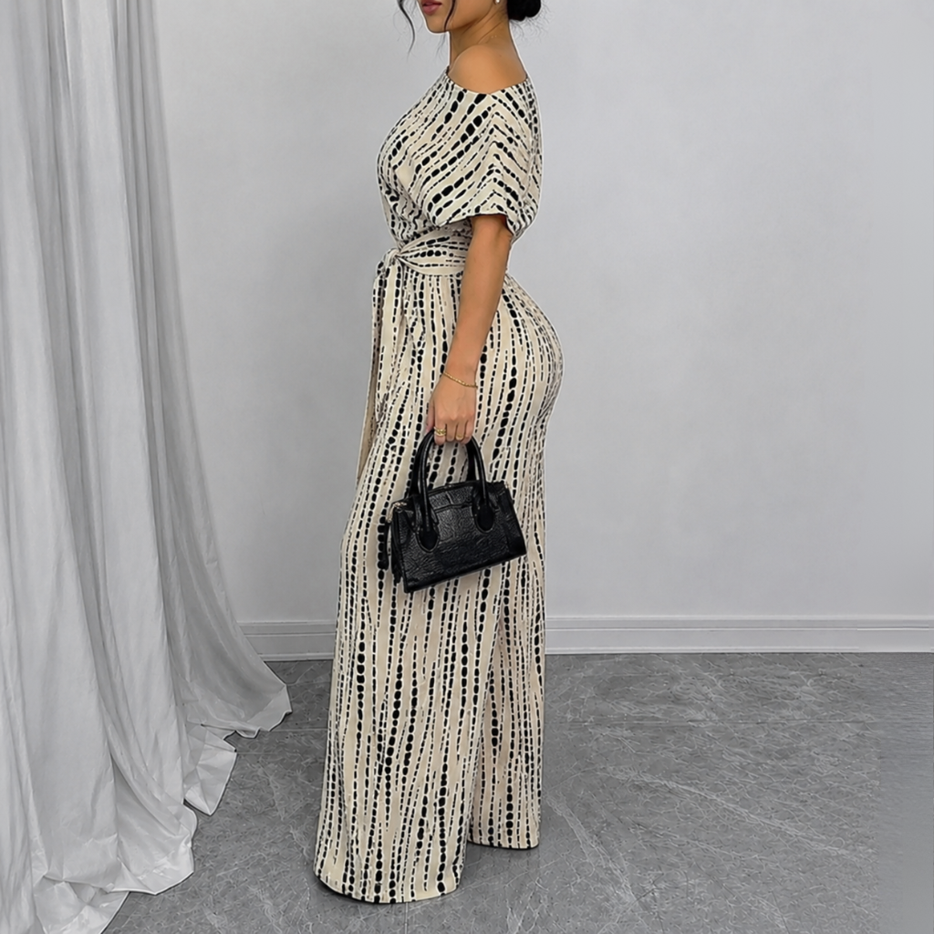 Loose Fit Tie Front Batwing Sleeve Wide Asymmetrical One Piece Jumpsuit For Women
