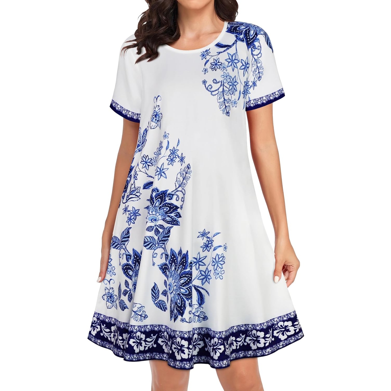 Floral Short Sleeve Summer Beach Dress With Pockets