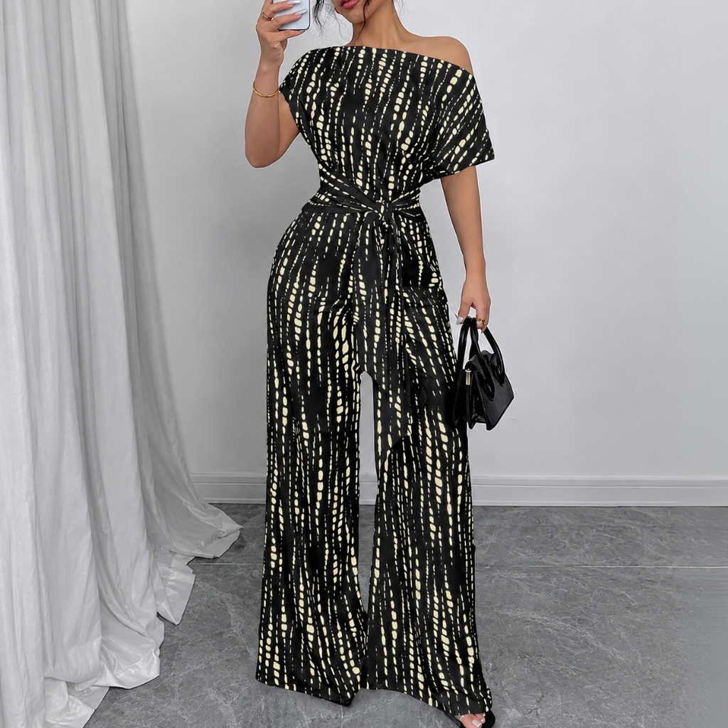 Loose Fit Tie Front Batwing Sleeve Wide Asymmetrical One Piece Jumpsuit For Women