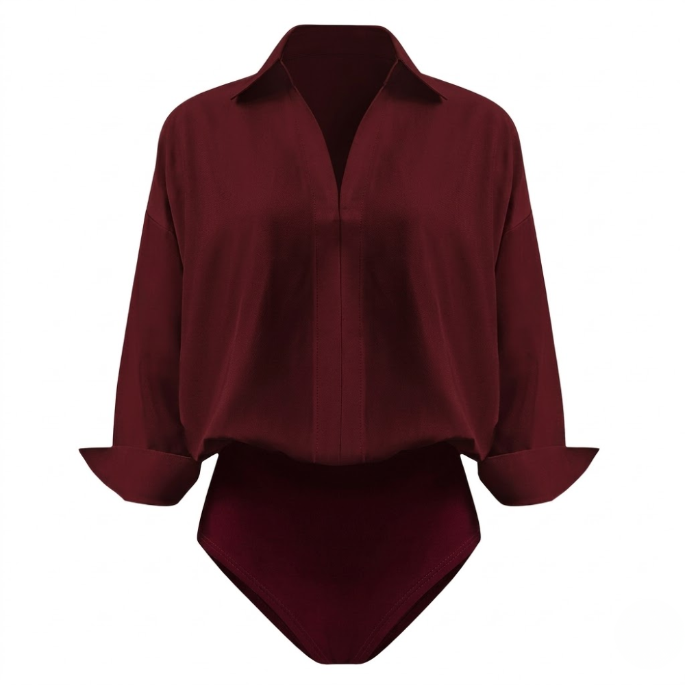 Women's casual loose V-neck long-sleeved shirt jumpsuit