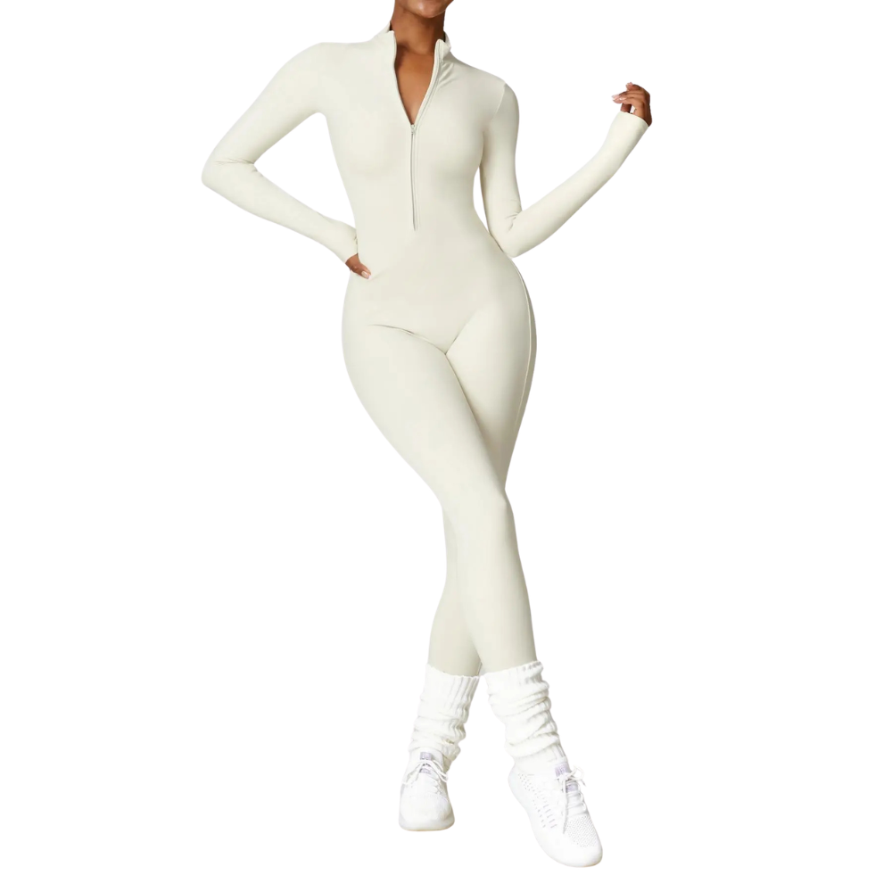 Solid Zip Up Sporty Skiing Jumpsuit