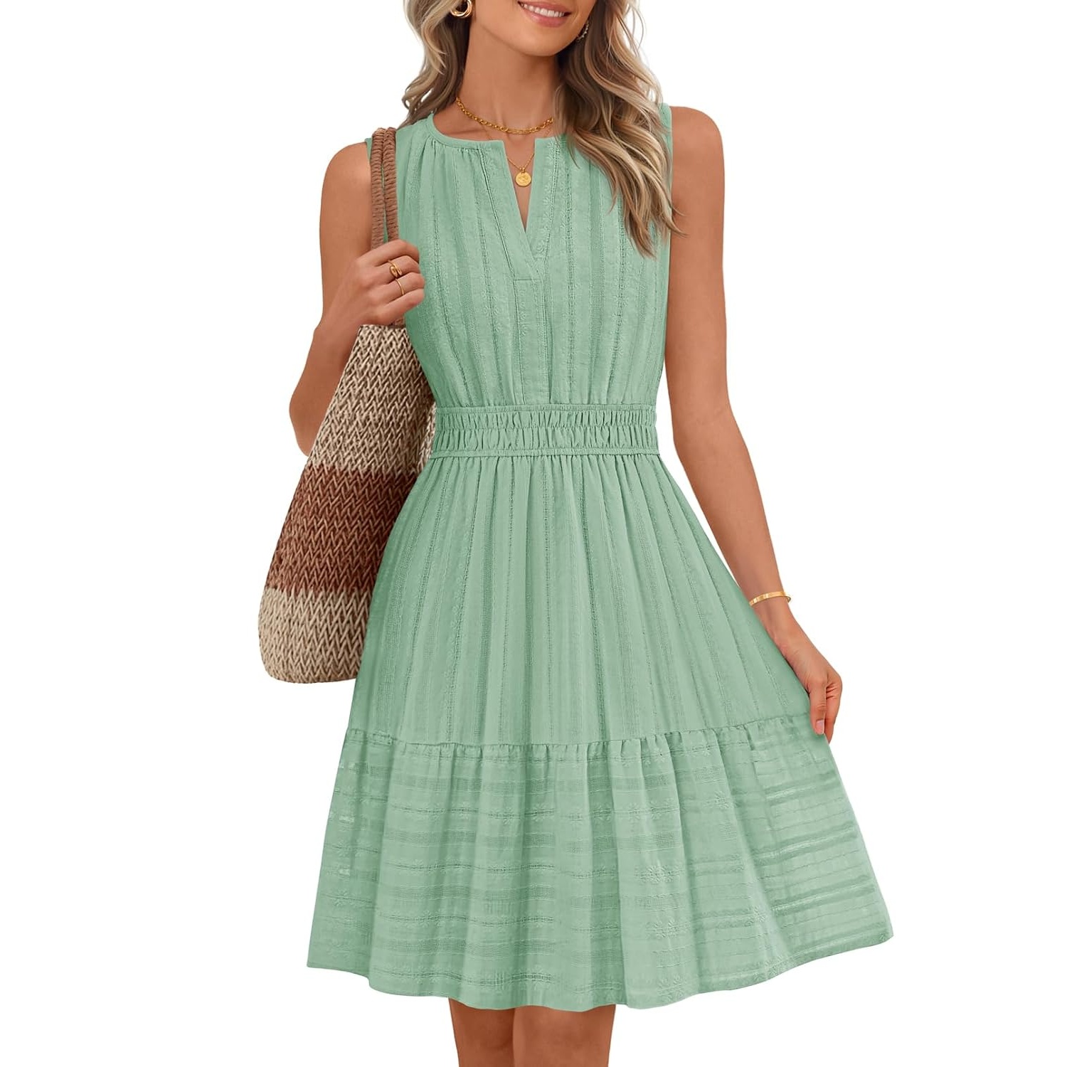Casual Sleeveless Flowy Line Mini Sundress With Pocket
