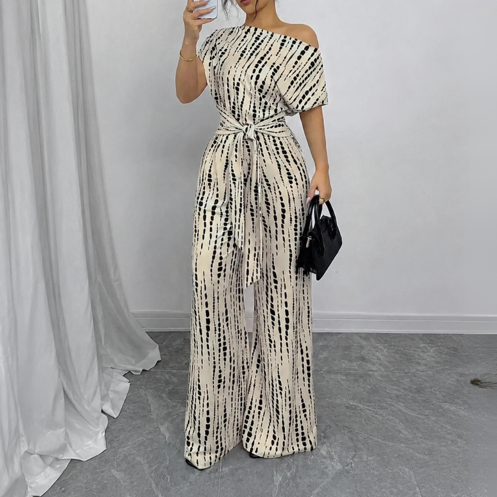 Loose Fit Tie Front Batwing Sleeve Wide Asymmetrical One Piece Jumpsuit For Women