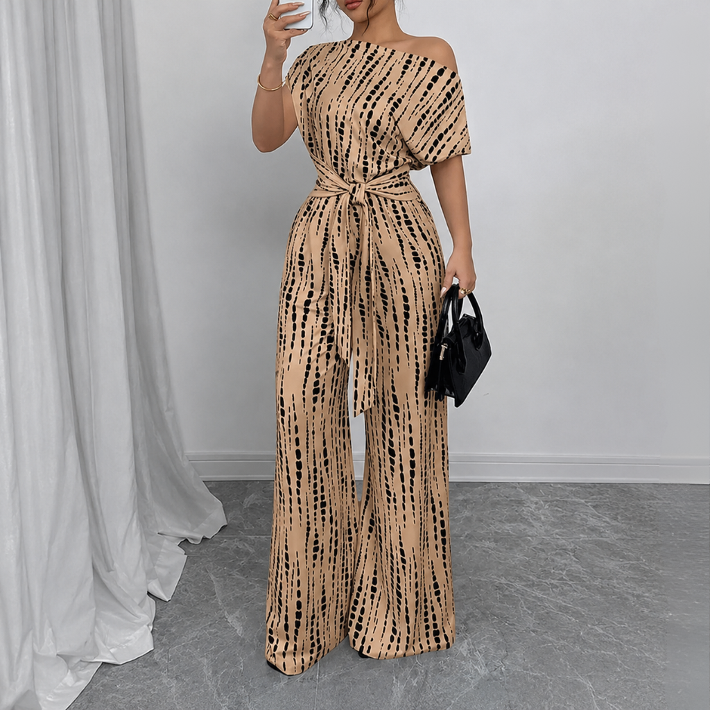 Loose Fit Tie Front Batwing Sleeve Wide Asymmetrical One Piece Jumpsuit For Women