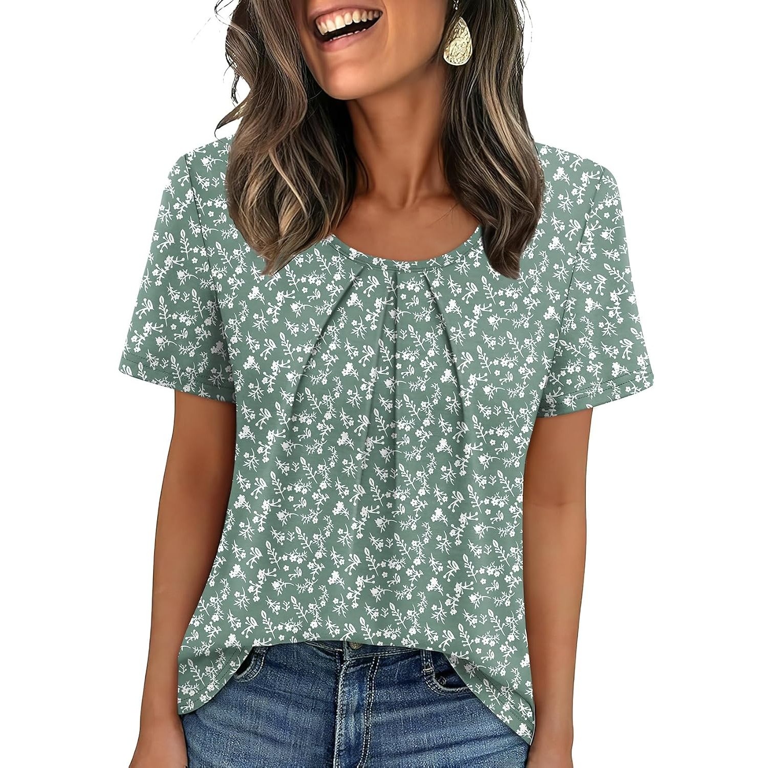 Casual Pleated Short Sleeve Shirts For Women