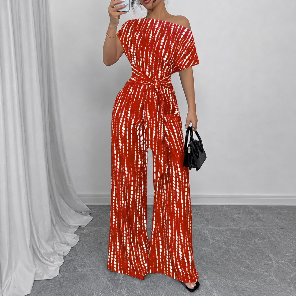 Loose Fit Tie Front Batwing Sleeve Wide Asymmetrical One Piece Jumpsuit For Women
