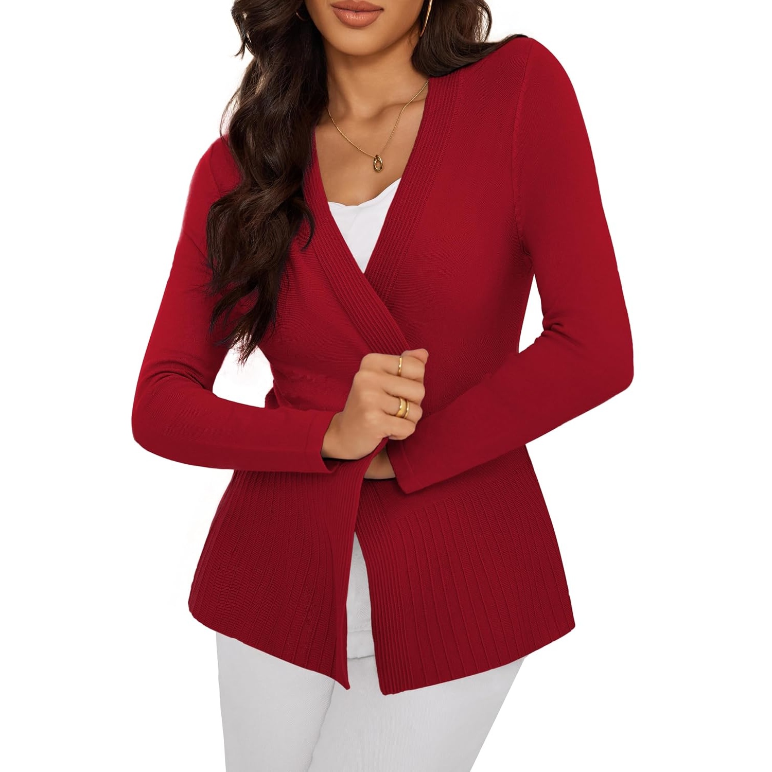 Casual Ribbed Knit Open Front Cardigan Sweater For Women
