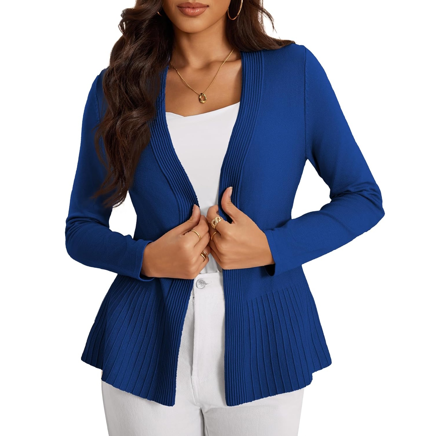 Casual Ribbed Knit Open Front Cardigan Sweater For Women