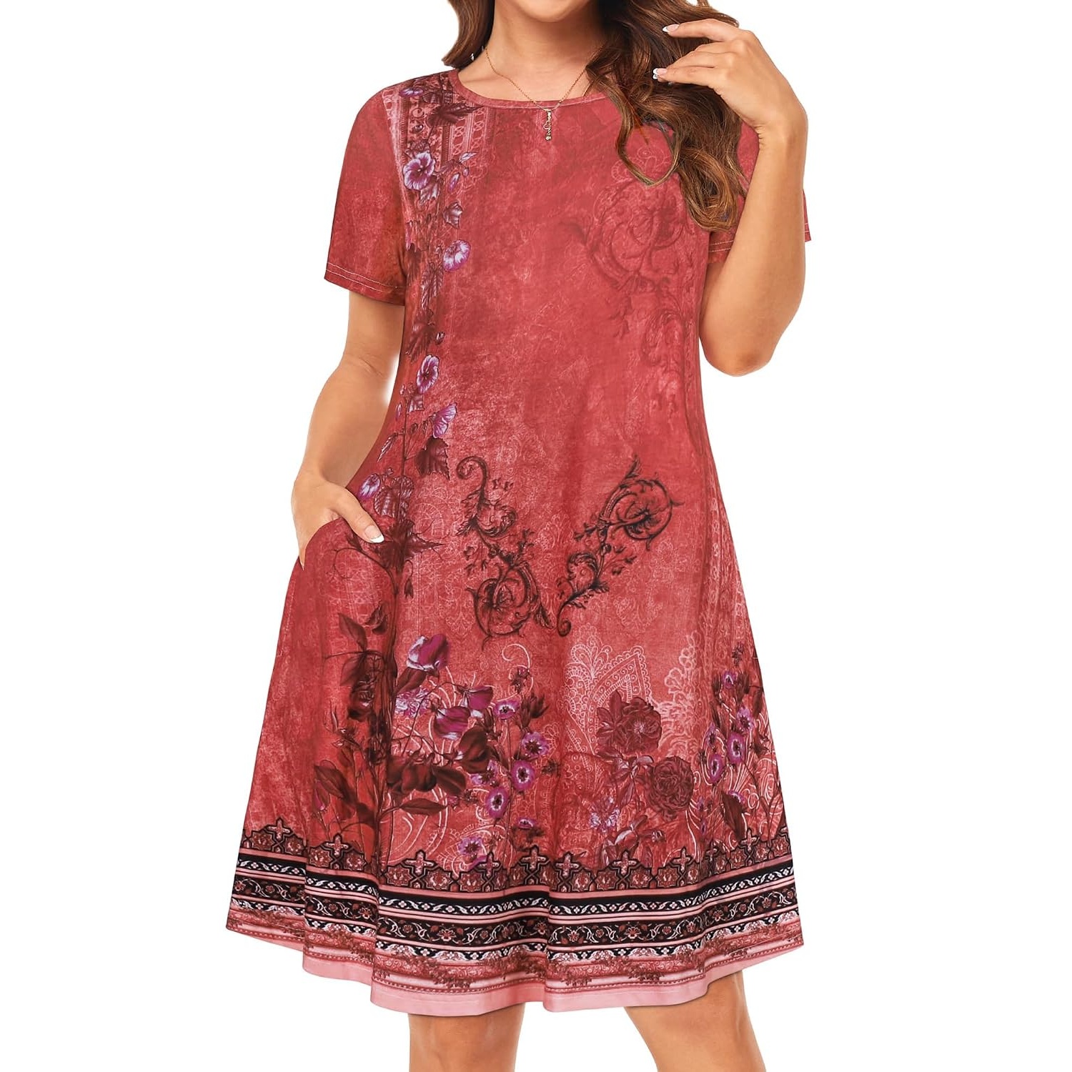 Casual Flowy Floral Dress With Short Sleeves For Women