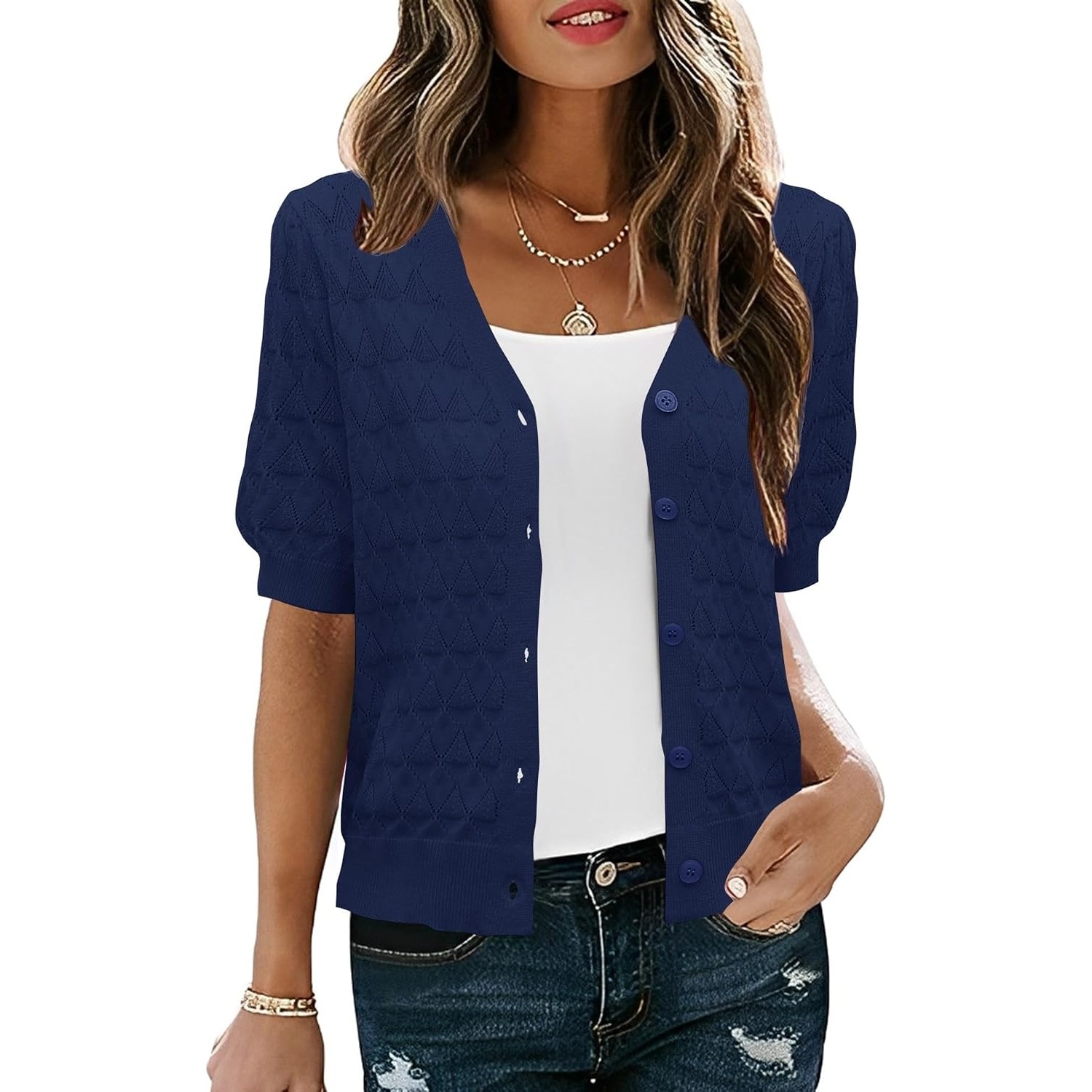 Casual Button Down Lightweight Cardigan Sweater For Women