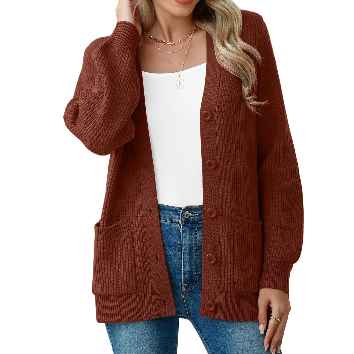Long Sleeve Button Up Cardigan With Pockets For Women