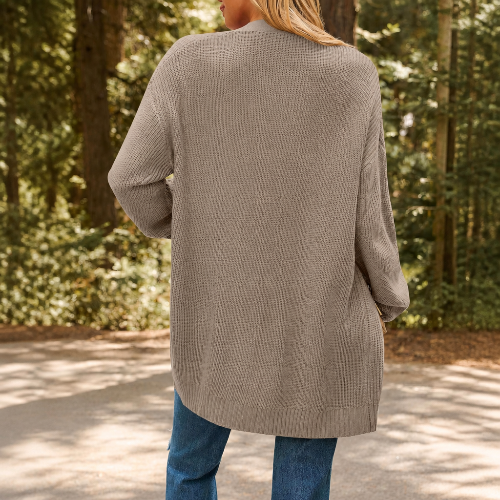 Oversized Open Front Knit Cardigan with Pockets for Women