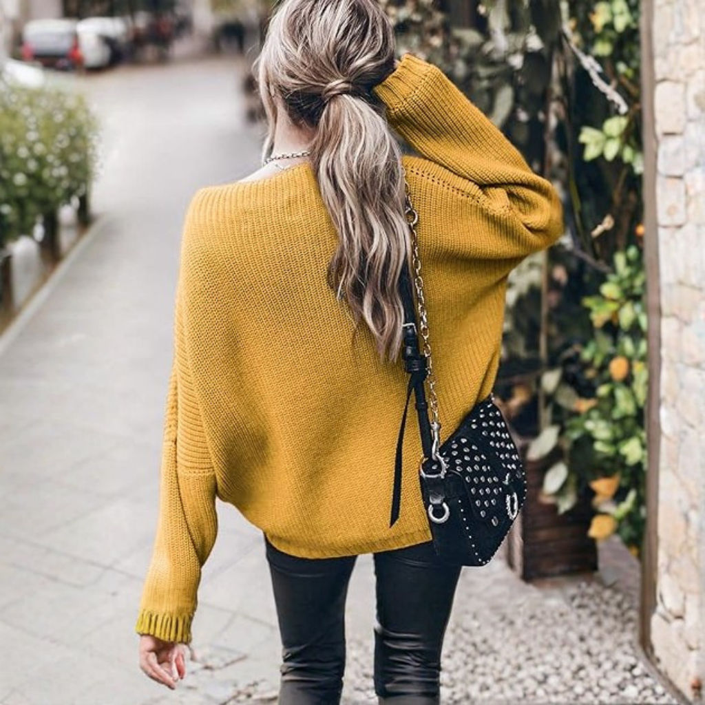 Oversized Chunky Knit Sweater With Batwing Sleeve For Women