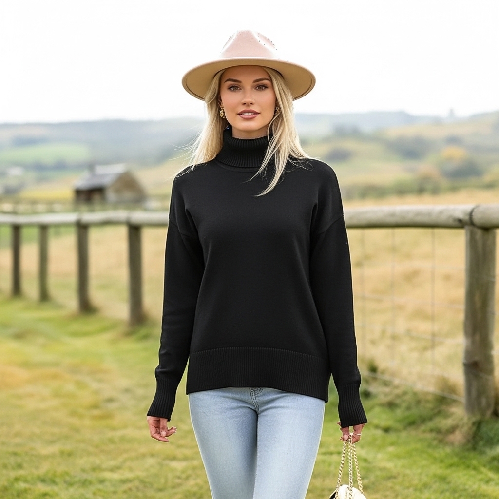 Oversized Chunky Knitted Sweater For Women With High Hem