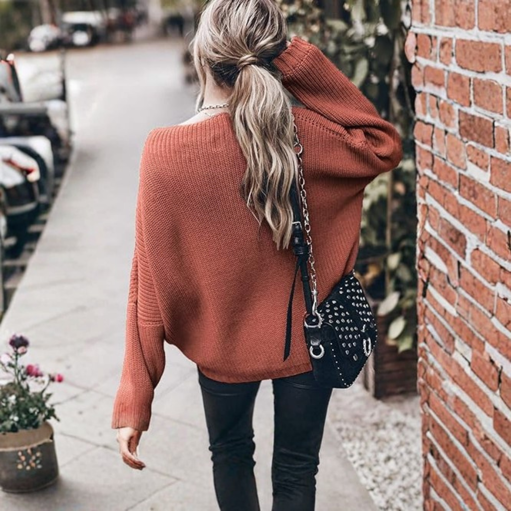 Oversized Chunky Knit Sweater With Batwing Sleeve For Women