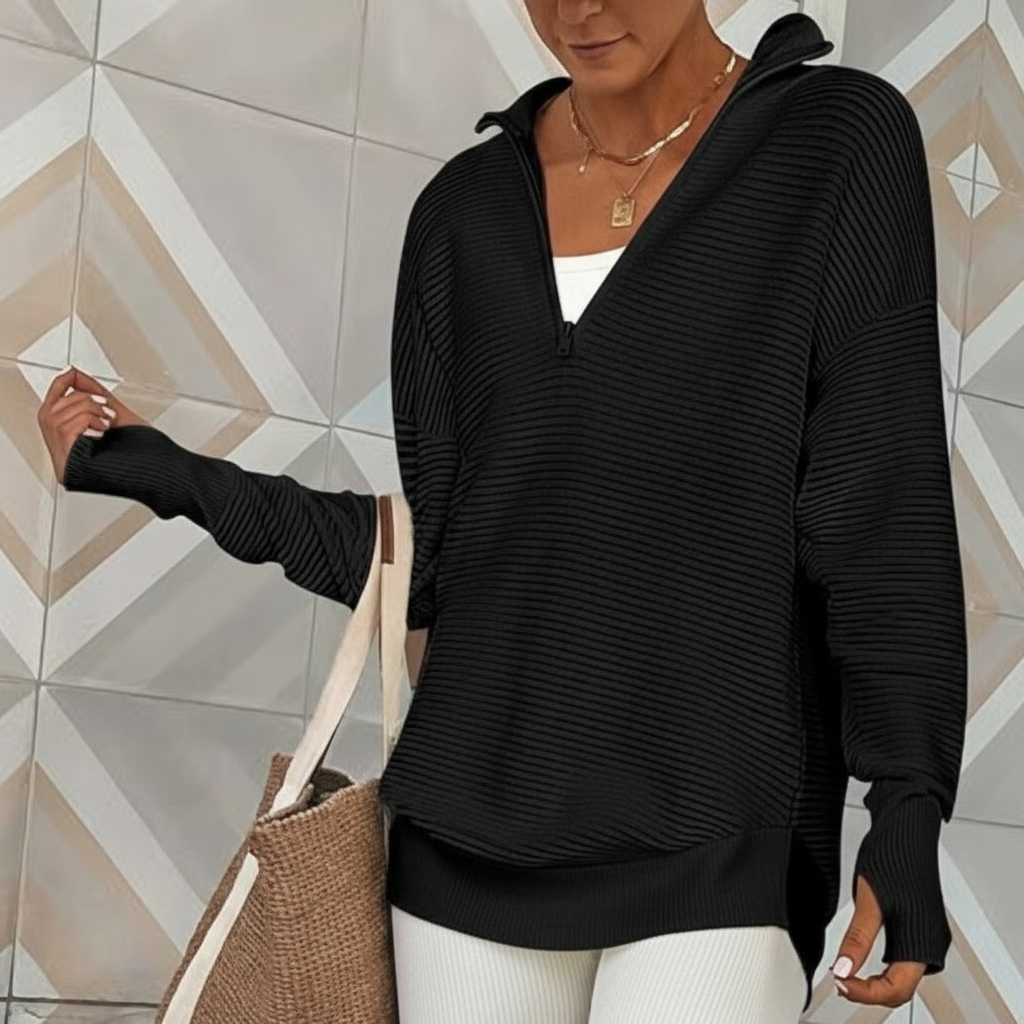 Long Sleeve Quarter Zip Pullover With Collar For Women